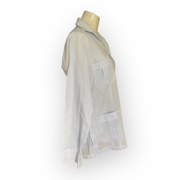 VTG Christian Dior Pale Blue Pleated Long Sleeve Guayabera Shirt Small - Picture 4 of 11